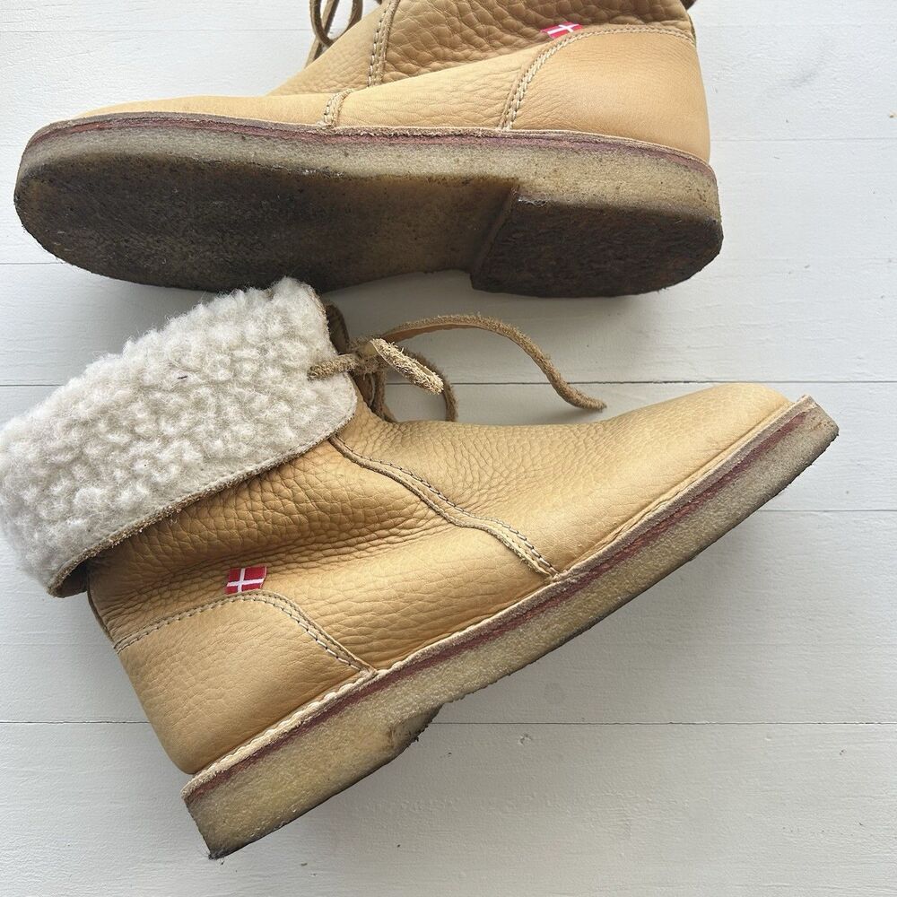 Duckfeet Arhus Shearling Pebbled Leather Boots In Honey Women’s Size EU 40 US 9 - Picture 2 of 13